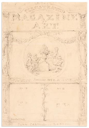 CRUIKSHANK, GEORGE. Two items: Graphite drawing Signed * Autograph Manuscript, with a small ink and watercolor drawing Signed.